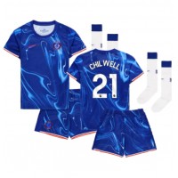 Camisa de Futebol Chelsea Ben Chilwell #21 Equipamento Principal Infantil 2024-25 Manga Curta (+ Calças curtas)